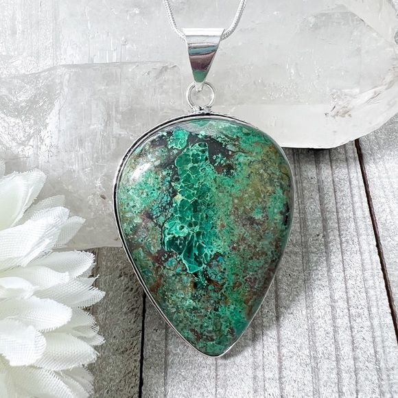 Jewelry - *SOLD*LARGE Chunky Chrysocolla Gemstone Pendant Necklace Sterling Silver 925 New